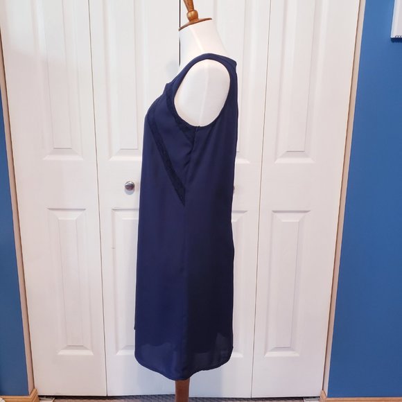 Simple Navy Blue Dress with Lace - Picture 5 of 8